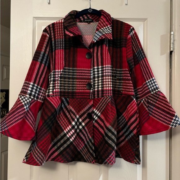 DAMEE | Black Red White Plaid Jacket Sz M - Picture 1 of 8